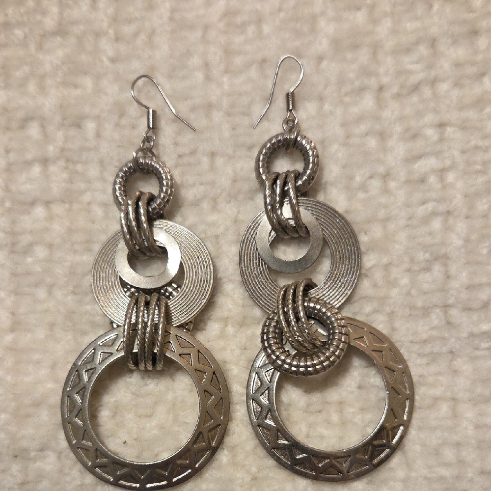 Silver Geometric Dangle Earrings